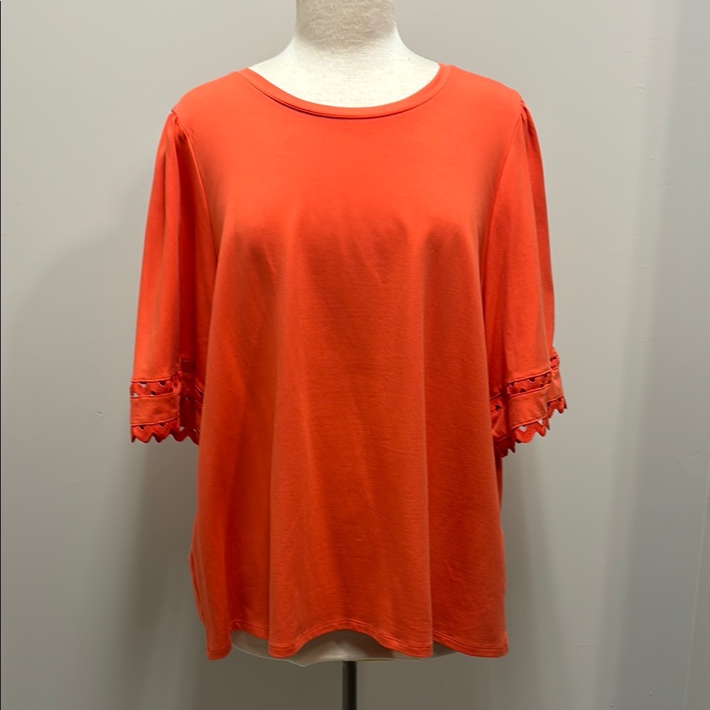 NWT CHICO'S Lace Detail Flutter Sleeve Tee Top Cotton Blend Knit SZ 4 XXL 20/22